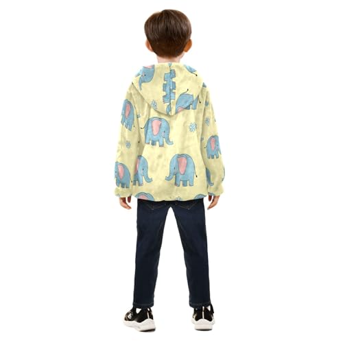 Elephant Flower Pattern Print Toddler Fleece Jacket Girl Boys Hooded Fleece Jacket Coat Warm Outwear Zip-up 3-10T4