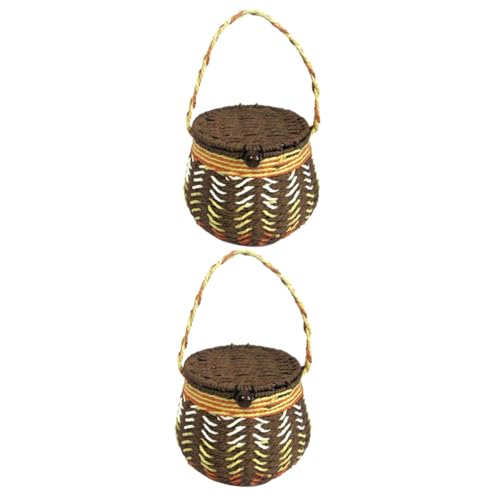 Cabilock 2pcs Rattan Box Snack Basket Egg Storage Basket Wedding Basket Tea Leaf Basket Vegetables Basket Wine Basket Wicker Woven Basket Wicker Bread Basket Fruits Basket Paper Rope