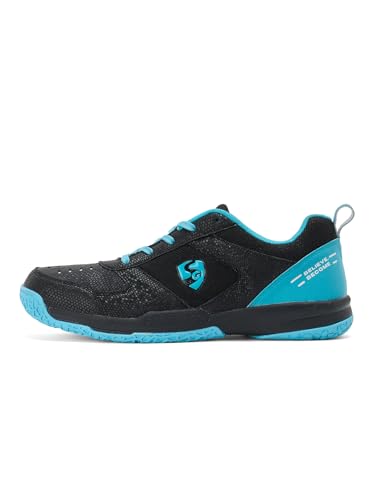 SG Court PRO Black/Cyan – Durable Non-Marking Court Shoes for Speed & Stability