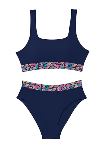 Image of Beautikini Period Swimwear Two Piece Menstrual Leakproof Swimsuit Bikini Sets Mid Waist Print Bathing Suit for Women