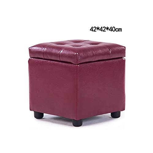 Repose-Pieds Coffre en Cuir Rouge Vin : Pouf de Rangement Imperméable 42cm - 5