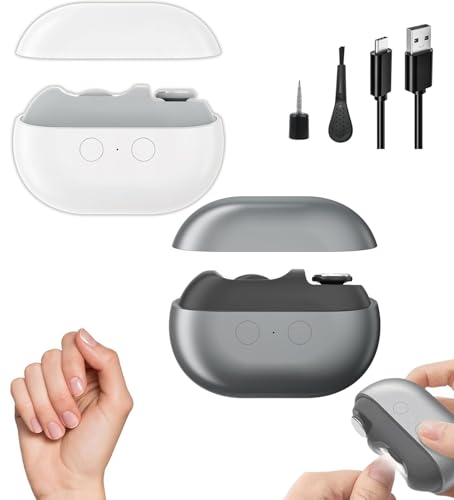 Cortauñas Easy Clip, 2026 Cortauñas Inteligente Easy Clip, Pulidor de Uñas Eléctrico 3 en 1 con Luz LED de Pulido, Cortauñas de Seguridad Recargable por USB (Gris+Blanco)