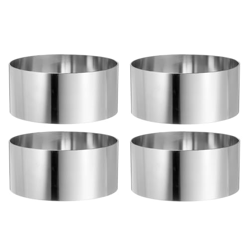 sourcing map 4PCS Round Cake Ring 4 x 2 Inch Seamless Stainless Steel Pastry Mousse Dessert Ring Mirror Coating for Baking Cooking Making Tool