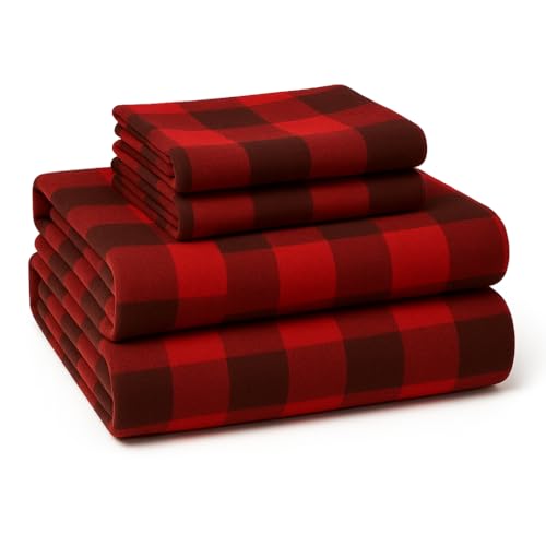 LANE LINEN 100% Cotton King Flannel Sheets Set - Brushed for Extra Softness - Lightweight & Durable Cotton King Size Flannel Sheets Set - Cozy Winter Bed Sheets, 15 Deep Pocket - Buffalo Checks Red