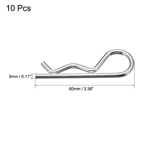 sourcing map 10 Stück Clip Stecknadeln R Förmiger Federstecker 3mm Draht Kohlenstoffstahl 60 mm Länge Anhänger Traktor Mäher Verschluss Hardware Silber Ton