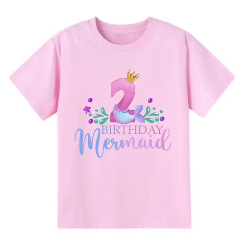 Image of Girls Birthday Shirt 2nd 3rd 4th 5th 6th Girls B-Day Outfits Mermaid Theme Cotton Short Sleeve Tee Tops
