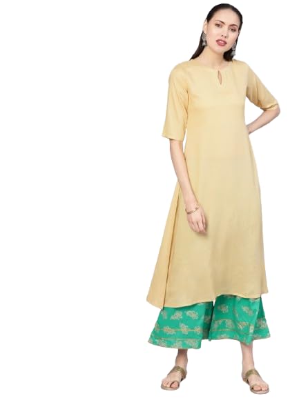 Image of Libas Womens Printed Viscose A Line Kurta with Palazzos Suit