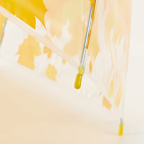 Threeh Clear Dome Bubble Umbrella With Sycamore Leaves Automatic Switch Steel Ribs Elastic Plastic No Fading Rainproof Photographing For Girls Yellow Color #TOP4