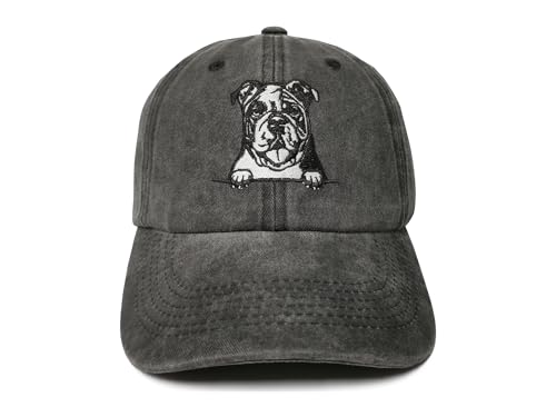 ZKFE Dog Lover Gifts, Embroidered English Bulldog Hat for Men Women, Washed Black Cotton Dad Hat, Embroidery Baseball Cap