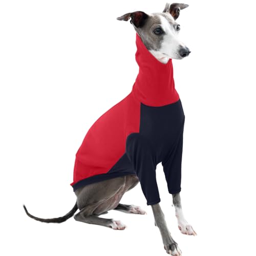 Winter Pullover Lurchers, Fleecemantel Windhund Pyjama Fleece Hundeweste Warm Greyhound Wintermantel Dog Jumper Hunde Schlafanzug(Rot, L)