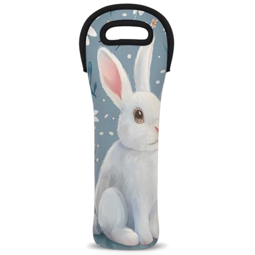 Neoprene Wine Tote Carrier Bag for Wine,Water, Champagne, Beer, Baby Bottles 15.6 x 5.1 Inches, Protective Wine Bag,Rabbit Flowers