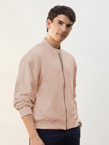 Image of Nobero Men's Premium Fleece Bomber Jacket | 280 GSM Fabric | Regular Fit Zip-Up Outerwear | Shirt Collar | Ribbed Cuffs & Hem | Casual Winter Layering Jacket