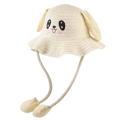 ITODA Kids Bunny Sun Hat with Moving Ears Straw Jumping Ear Funny Cute Bucket Summer Wide Brim Beach UPF 50+UV Protection Cap3