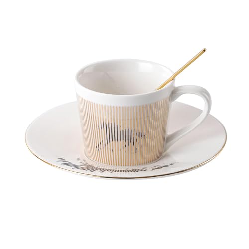 MYBAQ, Kaffeetasse und Untertasse, 240 ml, Spiegelreflexions-Kaffeetasse (Pferd, Gold), physikalische dynamische Reflexion, Keramik-Kaffeetasse, Teetasse und Untertasse, Untertasse für Cappuccino,