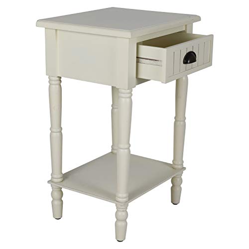 Decor Therapy Bailey Bead Board Side Table with Storage Drawer, 26.5" x 17" x 14", Antique White by Decor Therapy - Image 3