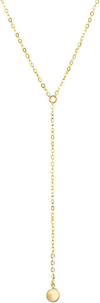 14k Gold Filled or Sterling Silver Delicate Lariat Y Necklace Chain - Designer Handmade Layered Necklace with Drop Chain (Gold-Filled, Y Drop with Ball Charm)