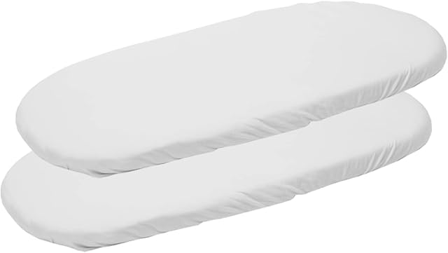 POSH WAVE 2 Pack Moses Basket Fitted Sheets (28x75+9 cm deep) with Elasticated Corners, 180 TC Percale Rich Cotton Baby Bed Sheets (WHITE)