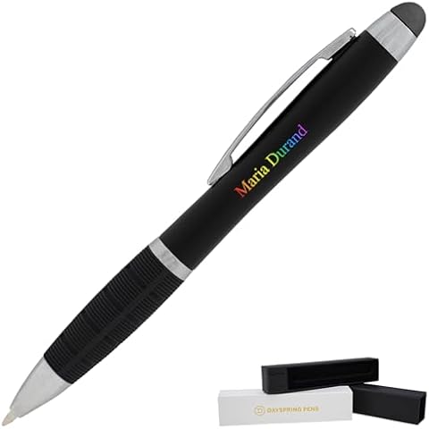 Dayspring Pens Personalized Pen | Black Lumen Light Up Pen. A Gift Pen With Engraving That Lights Up. Personalized Gift Light Up Click Stylus. Cover
