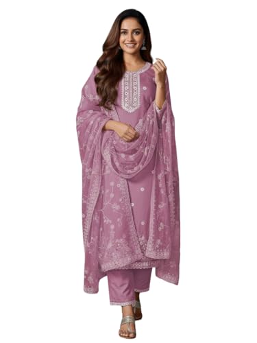 Image of SHIENZY Women's Chanderi Kurta Set with Dupatta | Embroidered Straight Kurta Pant Set for Women | Ethnic Kurta for Women | Festive Kurta Pant Dupatta Set | Traditional Indian Outfit