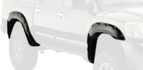 Bushwacker 70014-02 Black Pocket Rivet Style Smooth Finish Rear Fender Flares for 2004-2015 Nissan Titan w o Lock Box