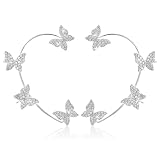 Eae Butterfly Ear Cuff Clip-On Earrings - Silver Rhinestone Ear Clips for Women, No Piercing, Crawler Ear Wrap Around Earrings