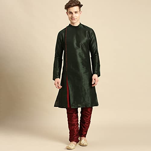 Image of Sanwara Regular Men's Tunic Kurtas (SK844 Fourleaf Green Small)