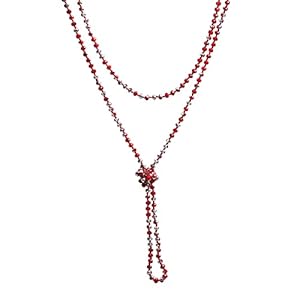 SWEETRAINBOWN Colored Glass Beaded Sweater Necklace,Long Endless Handmade Strand Necklace Knotted Jewelry Costume 8 MM Infinity Gemstone Necklace (37-60″ Silver+Red)