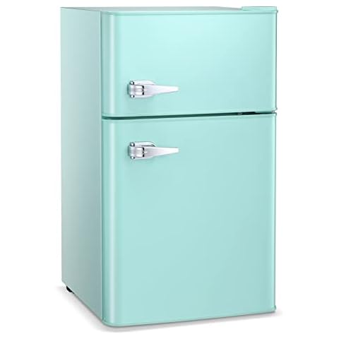 ZAFRO 3.2 Cu.ft. Refrigerator with Double Doors, Mini Fridge with Freezer, Fridge with Adjustable Thermostat 20" D x 19" W x 33.5" H, Compact Refrigerator for Dorm Apartment Office Kitchen-GREEN Cover