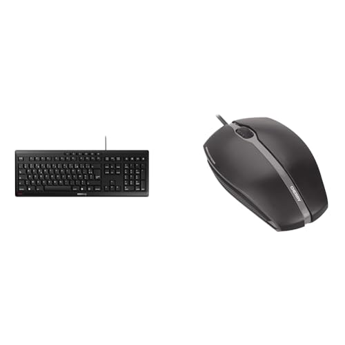 CHERRY Stream Keyboard, Clavier Filaire, Disposition française (AZERTY), Frappe silencieuse & GENTIX Silent, Souris Filaire, Souris Design silencieuse sans clic, ergonomie Parfaite