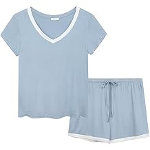 Joyaria Cooling Pajamas Bamboo Viscose Women Short Sleeve V Neck PJ Shorts Set