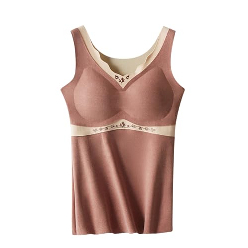 HGps8w 2-in-1 Built-in Bra Thermal Underwear Shirts for Women Winter Warm Sleeveless Self-Bra Tank Tops Base Layer Vest