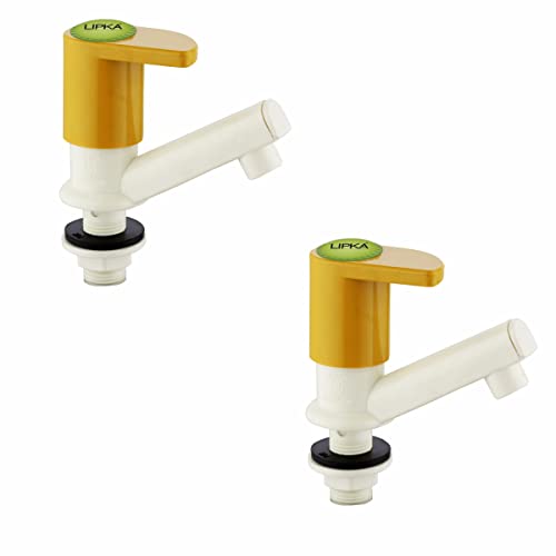 Image of LIPKA Pack of 2 Pecker Pillar Tap Faucet | PTMT Water Tap | Ivory /Yellow Color |