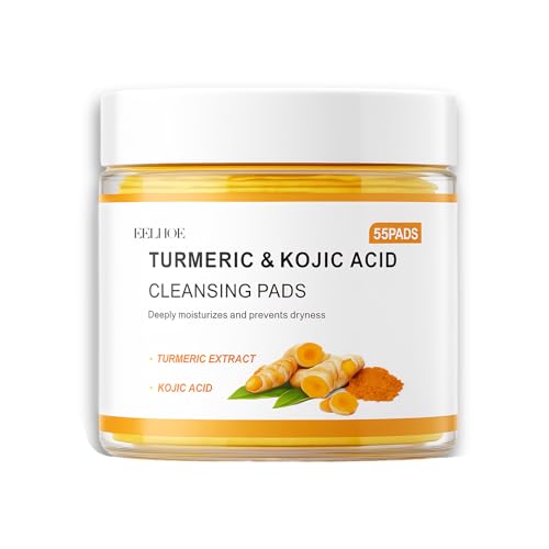 Kojic Acid And Turmeric Cleansing Pads for All Skin Types,Turmeric Face Scrub Pads for Face And Body Remove Excess Keratin And Firming Skin (55 Pcs)