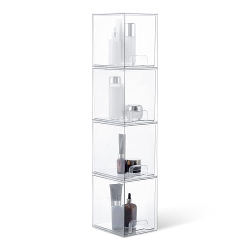 Image of Amazon Basics Stackable Plastic Storage Makeup Organizer Drawers, Clear, 6.0 inch x 7.4 inch x 7.7 inch, 4 Pack