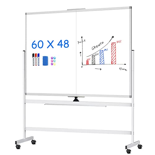 Image of Maxtek Rolling Whiteboard 60 x 48 in, Large Double-Sided Magnetic Standing