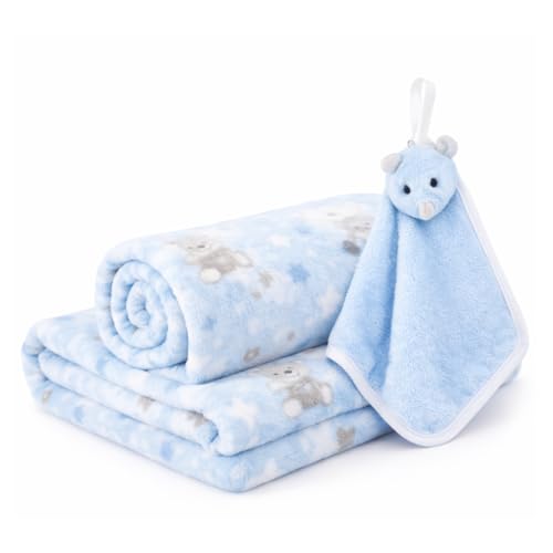 Manta Bebê Com Naninha Kit Infantil Recém Nascido Mantinha Macia Enxoval Presente Chá De Bebê Cobertor Infantil (Azul)