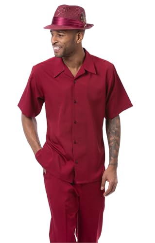 MONTIQUE Men's Walking Suit – Short Sleeve Button-Up Shirt & Relaxed-Fit Cuffed Pants - 2422
