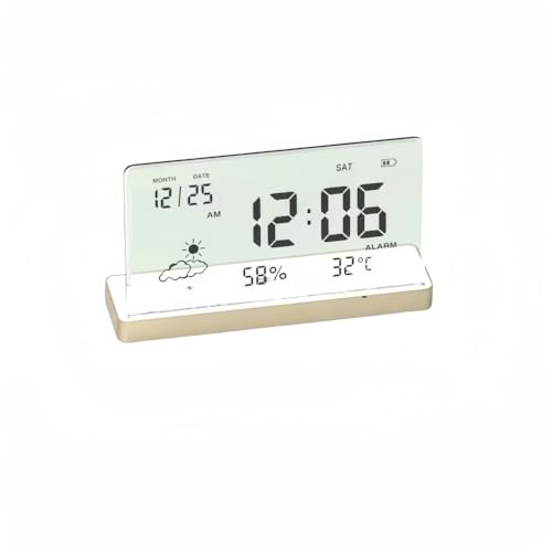 目覚まし時計 電子目覚まし時計デスクトップ時計、デジタル目覚まし時計、透明な大画面の温度/湿度/日付表示を備えたクリエイティブでクリアなデジタル時計 時計 透明 (シャンパンゴールド)