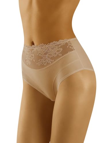 Wolbar Femme Slip Classique Dentelle Taille Haute WB415, Beige,XL