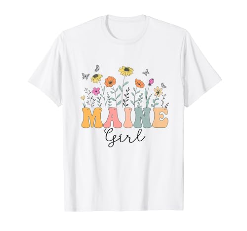 Maine Girl Wildflower Groovy Maine Lover T-Shirt
