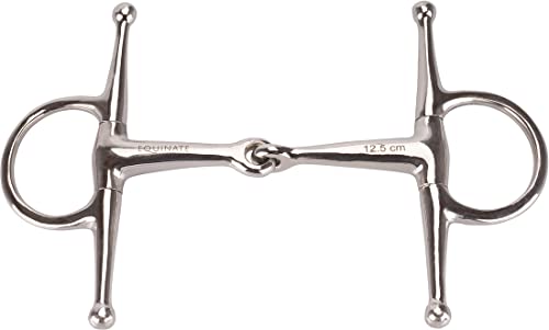 Equinate Schenkeltrense Edelstahl 16mm einfach gebrochen 14,5cm - Anatomisch geformtes maulfreundliches Gebiss mit sanfter Einwirkung - Lasergravierte Größenangabe - Knebeltrense