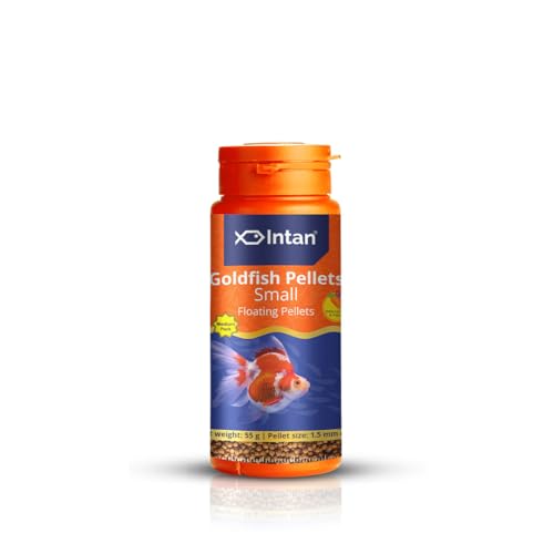 Image of Intan Goldfish Pellets Fish Food | Small Floating Pellets for Fish | Daily Nutrition Fish Feed for Health & Growth | 55 Gm, Pellet Size - 1.5 mm Dia (Pack of 2)