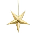 Papierstern Gold 3D – 30 cm – 5-zackiger Spiegelpapier-Stern zum Aufhängen – Weihnachtsdeko & Fensterdeko – Schnur inkl.