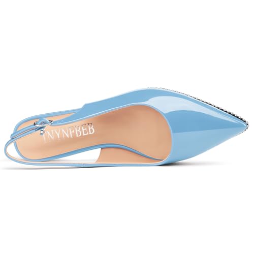 Image of TNYNFBEB Womens Low Kitten Heel Close Pointed Toe Pumps Slingback Silver Beaded Buckle Prom Party Dress Patent Leather 1.4 Inches Heels