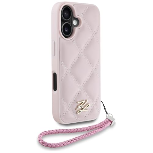 Coque iPhone 16 Karl Lagerfeld rose matelassé avec chaîne chic - 3