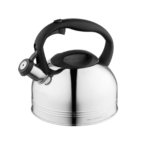 FLORINA Bollitore Acqua (1,9 l) I Bollitore per Tè in Acciaio Inox ANTER I Bollitore con Fischio Automatico I Manico in Bakelite I Teiera Induzione I Adatto a Tutti i Tipi di Fornello I Argento