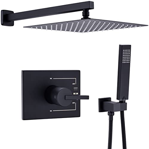 Sooohot Black Shower Faucets Sets Complete,Shower System,10 Inches Rainfall Shower Head With Handheld, Shower Faucet Set For Bathroom Rough-In Valve Body And Trim Included #TOP5