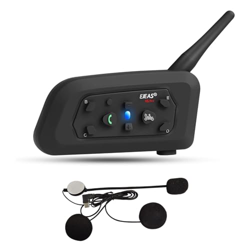 EJEAS V6 pro Interfono Moto Bluetooth 1200 m Interfono in Tempo Reale Auricolare Casco Moto 6 Motociclisti Riduzione del rumore DSP Impermeabilità, USB-C