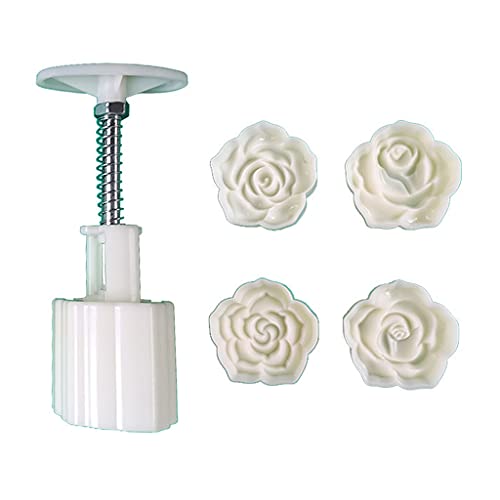 Jetamie Rose Shape Moon Cake Mould Hand Pressure Cookies Cutter Blossom Pastry Tool Moon Cake Maker Bath Bombs Press Durable Cookie Cutter for Baking DIY Cake Cookie Biscuit Desser