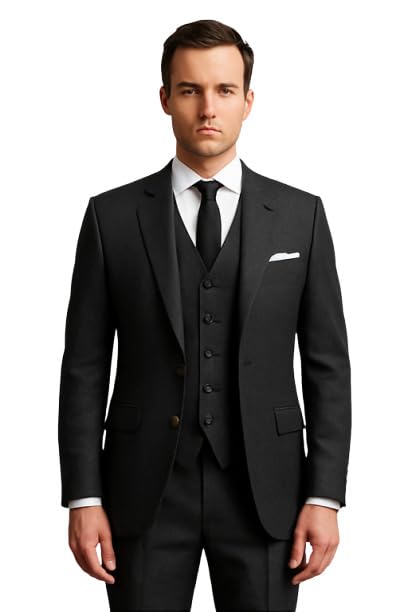 Classic Three-Piece Business Suit, Formal Blazer, Vest and Pants Set Black